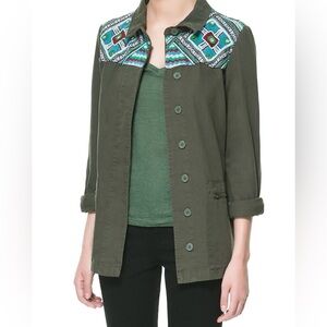 ZARA Chic Beaded Yoke Overshirt Top Size S